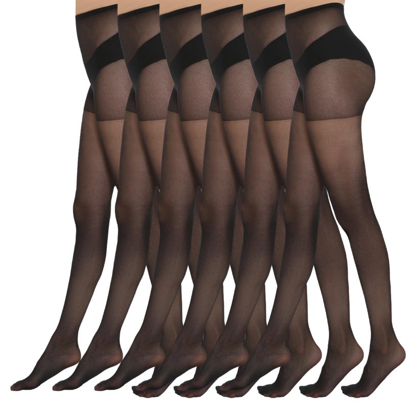 MANZI Women's Pantyhose Black 6-Pack Basic Hosiery 20-Denier Sheer Nylon Tights S - Image 1